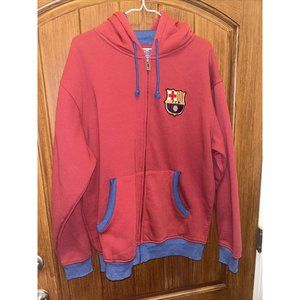 FC Barcelona Officially Licensed Zip Up Hooded Thermal Jacket Red/Blue Size L